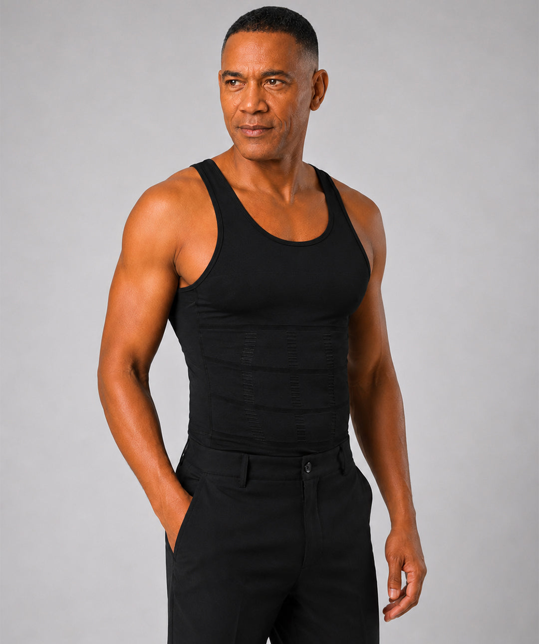 Débardeur compression homme Curveless Smart-Shirt Lite noir — vue trois quarts