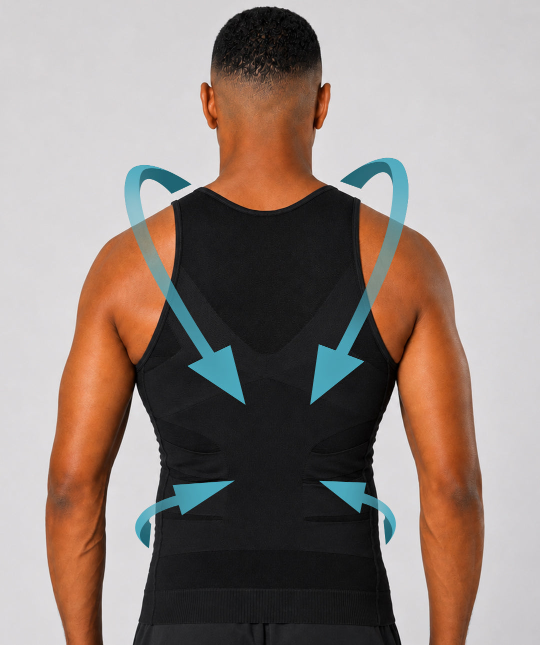 Débardeur correcteur posture homme Curveless — tenseurs dorsaux vue dos noir