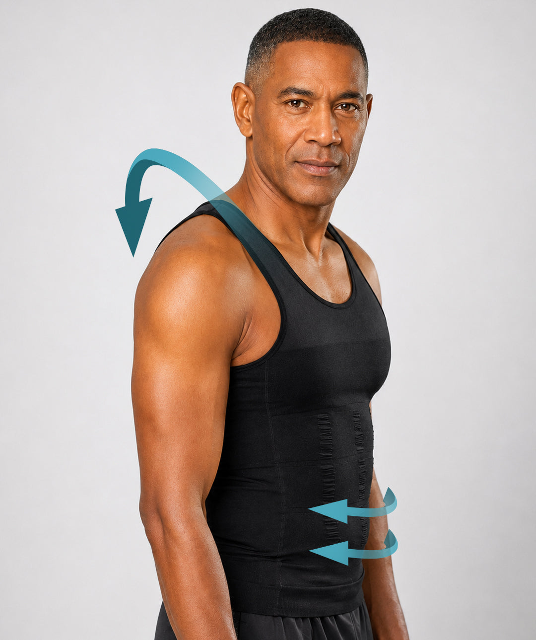Débardeur gainant homme Curveless noir — schéma compression tenseurs