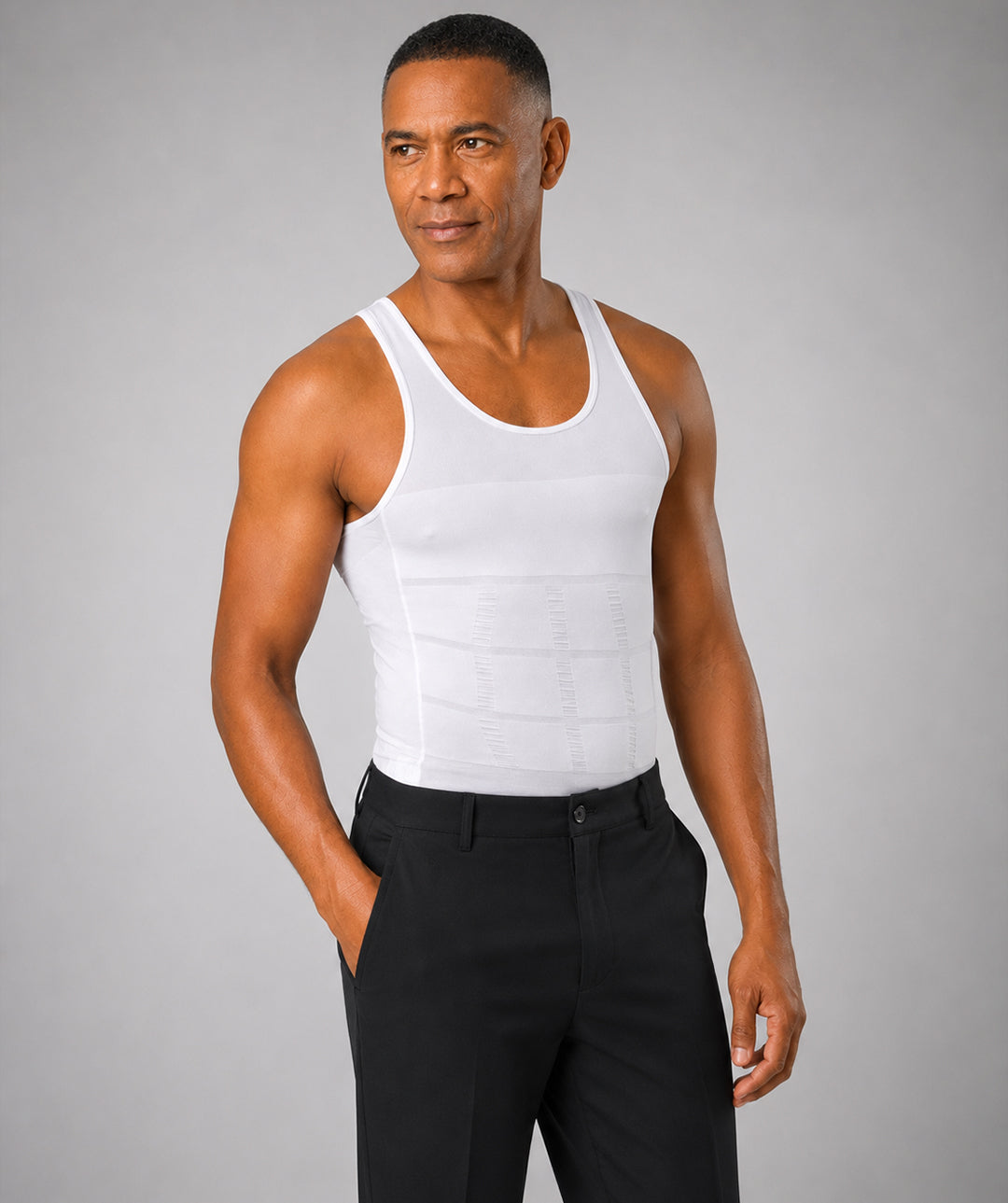Débardeur correcteur posture homme Curveless Smart-Shirt Lite — profil blanc