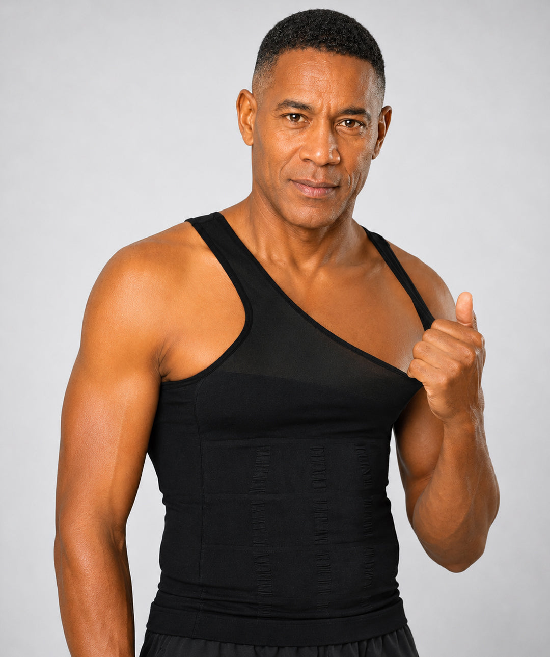 Débardeur gainant homme Curveless noir — schéma compression tenseurs