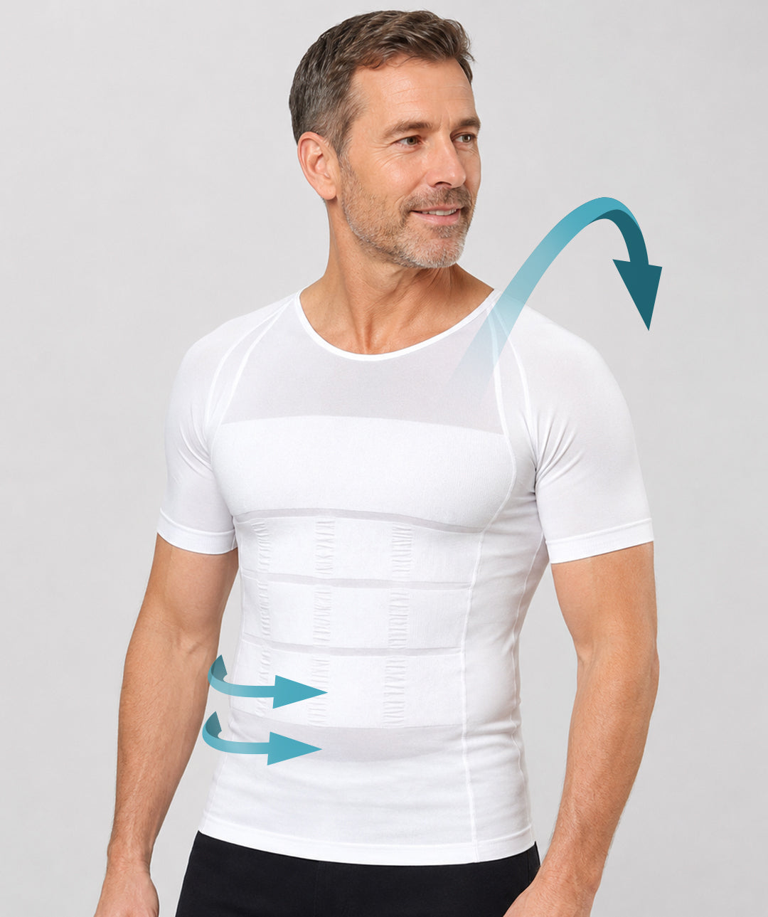 T-shirt correcteur de posture homme Curveless Smart-Shirt blanc — tenseurs latéraux