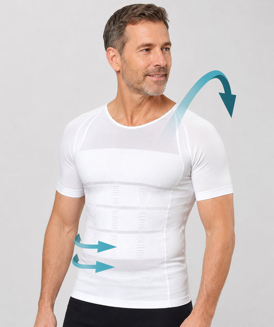 T-shirt correcteur de posture homme Curveless Smart-Shirt blanc — tenseurs latéraux
