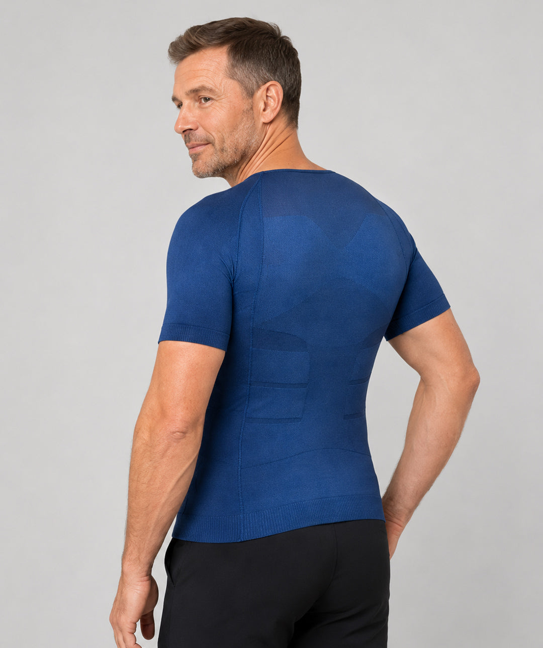 T-shirt correcteur de posture homme Curveless Smart-Shirt marine — vue face