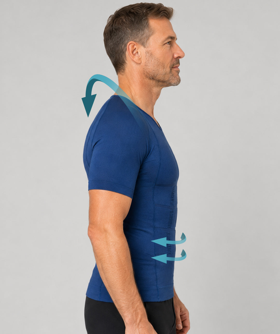 T-shirt correcteur posture homme Curveless marine — tenseurs vue profil gauche