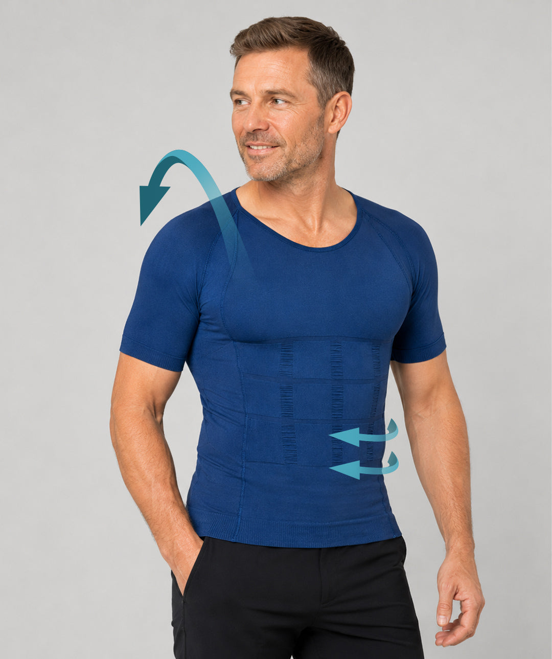T-shirt correcteur de posture homme Curveless Smart-Shirt marine — tenseurs face