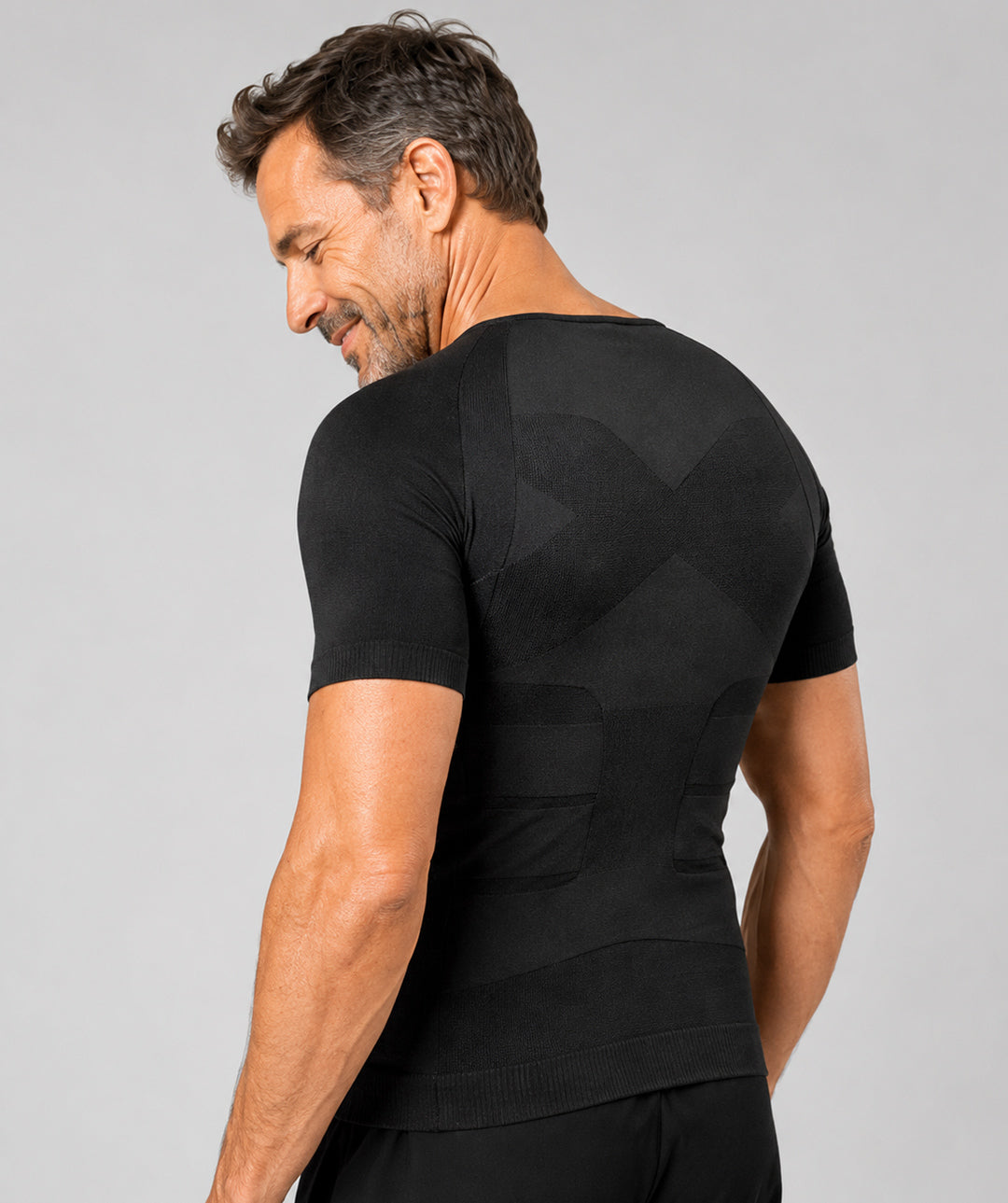 T-shirt correcteur de posture homme Curveless Smart-Shirt noir — vue profil