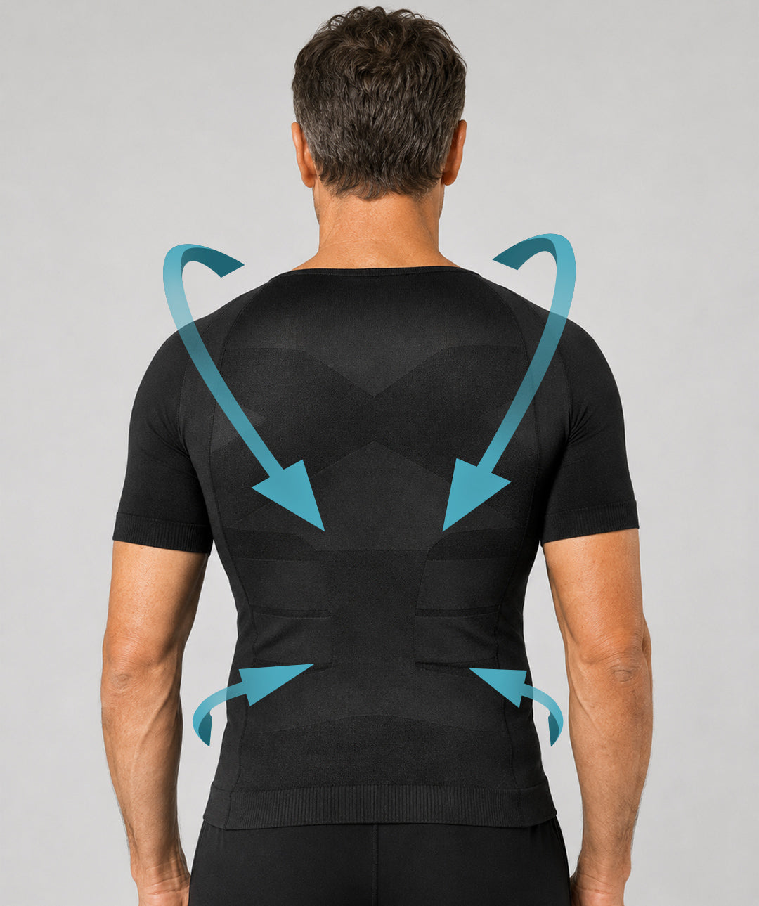 T-shirt correcteur posture homme Curveless noir — tenseurs dorsaux vue dos