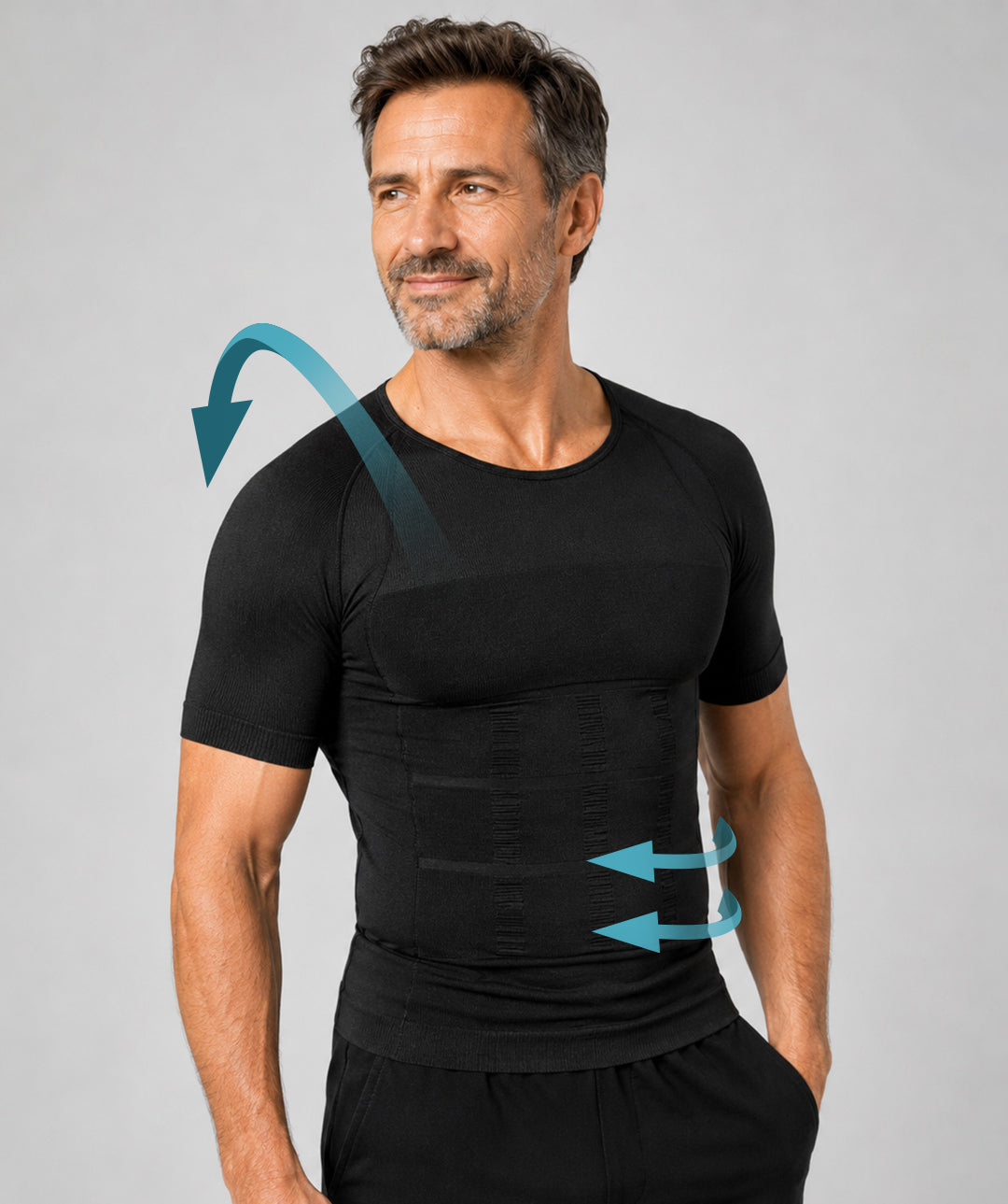 T-shirt correcteur de posture homme Curveless Smart-Shirt noir — tenseurs vue face