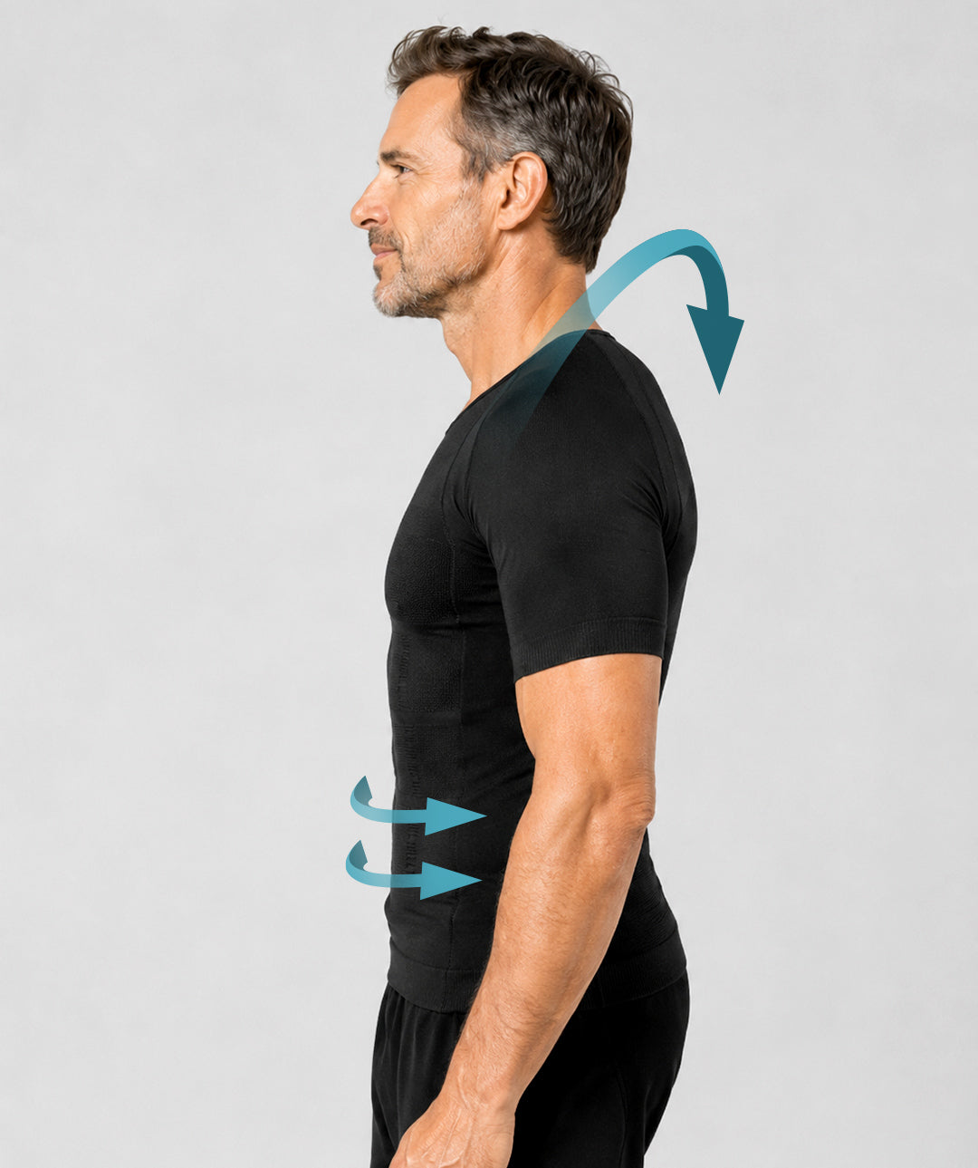 T-shirt correcteur posture homme Curveless noir — tenseurs vue profil