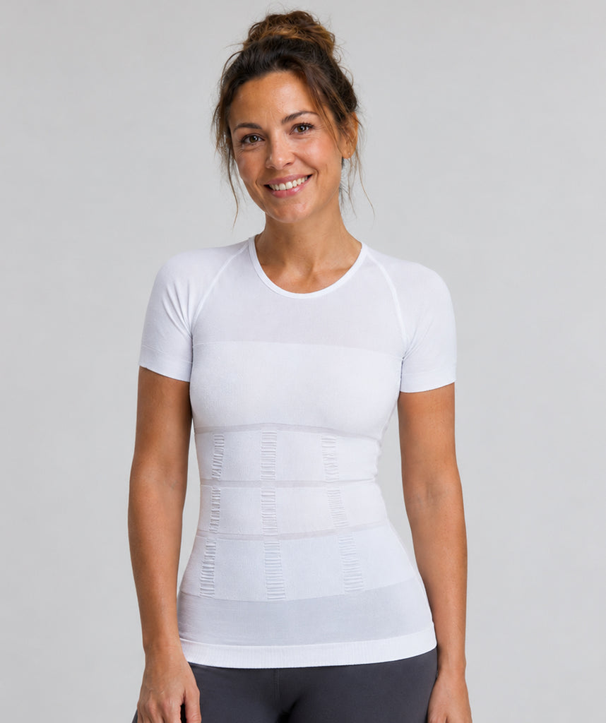 T-shirt gainant correcteur posture femme Curveless Smart-Shirt blanc — vue face